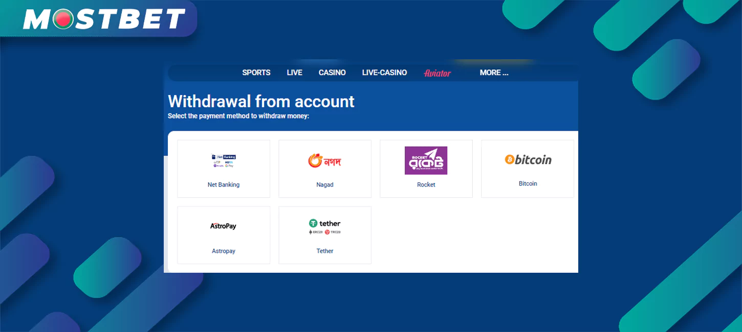 বাংলাদেশ থেকে Mostbet খেলোয়াড়দের জন্য অনেক জনপ্রিয় প্রত্যাহার পদ্ধতি উপলব্ধ